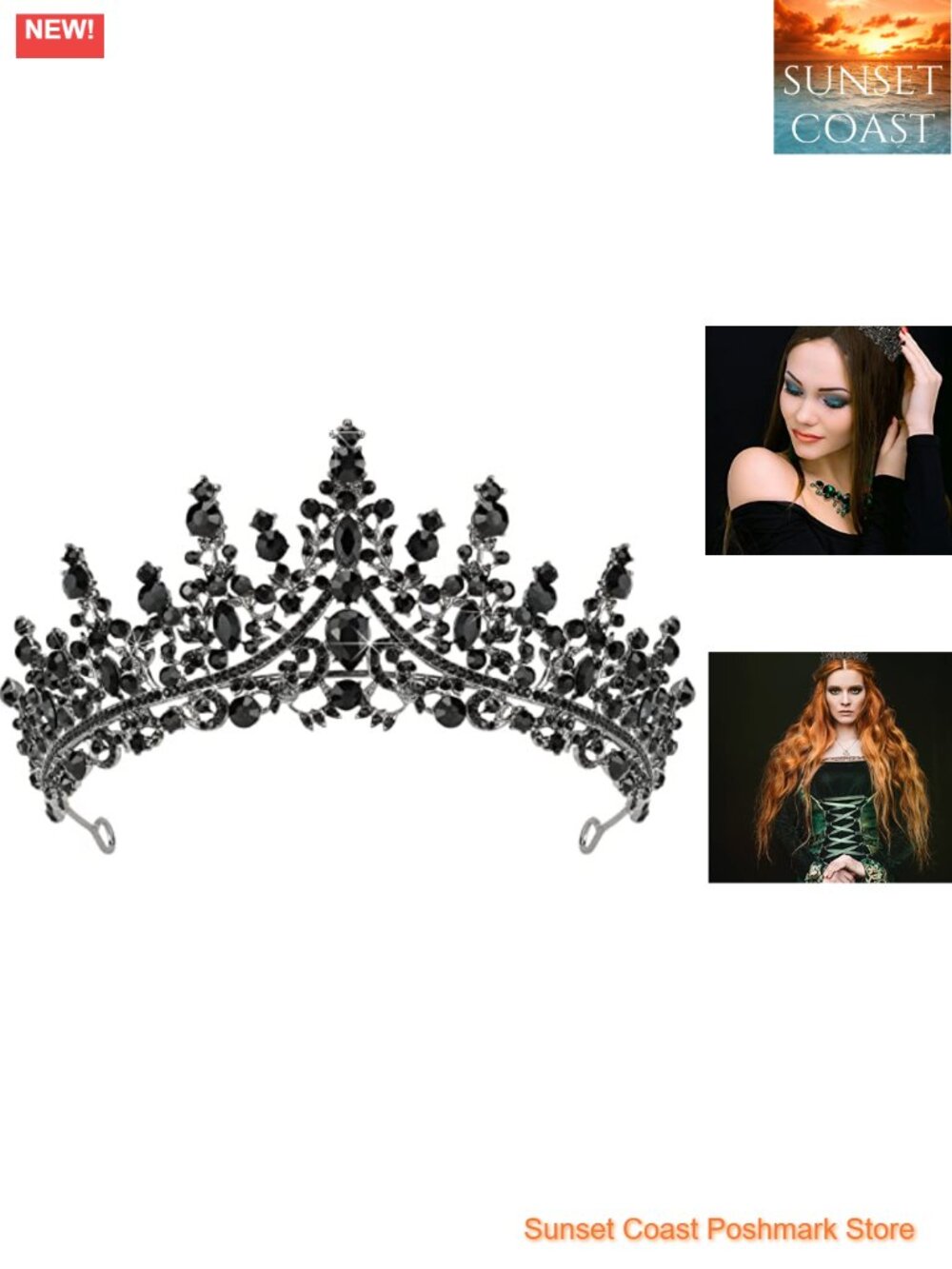 Gothic Wedding Tiara Headband Crystal Rhinestone Crown for Women Prom Cosplay